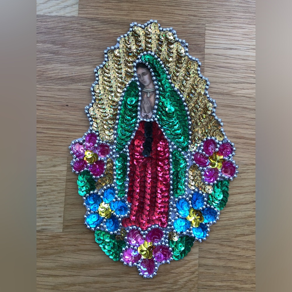 Colourful Mexican Art Mary Madonna Catholic Religious Sequin Art
